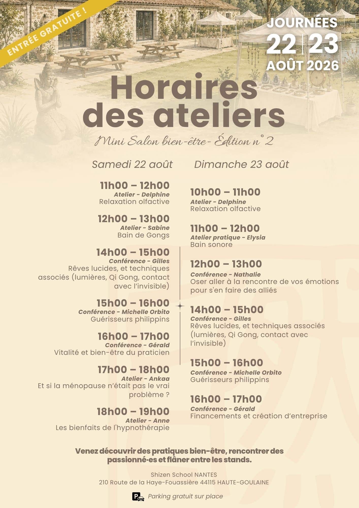 Horaire des ateliers mini salon