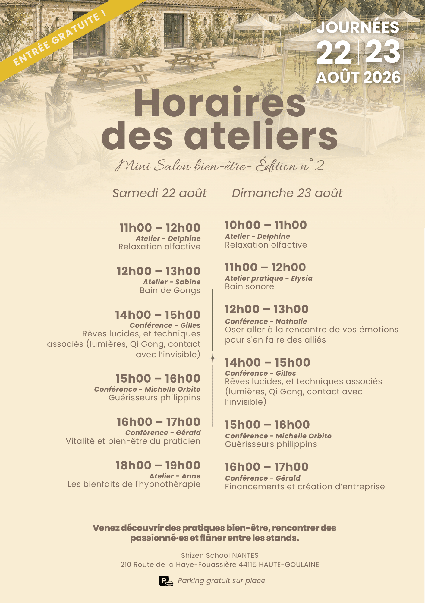 Horaire des ateliers mini salon