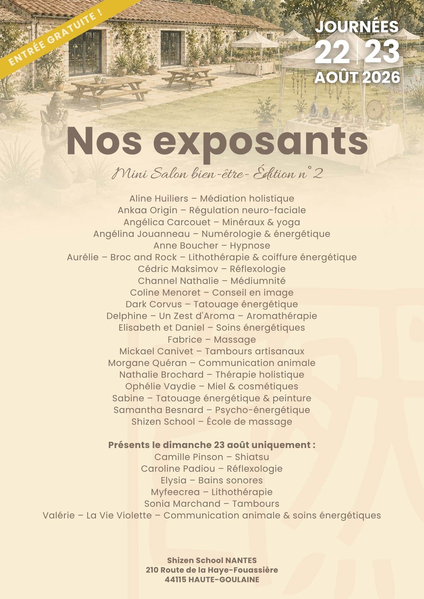 Liste des exposants du Mini Salon Bien-Être Shizen School 2026