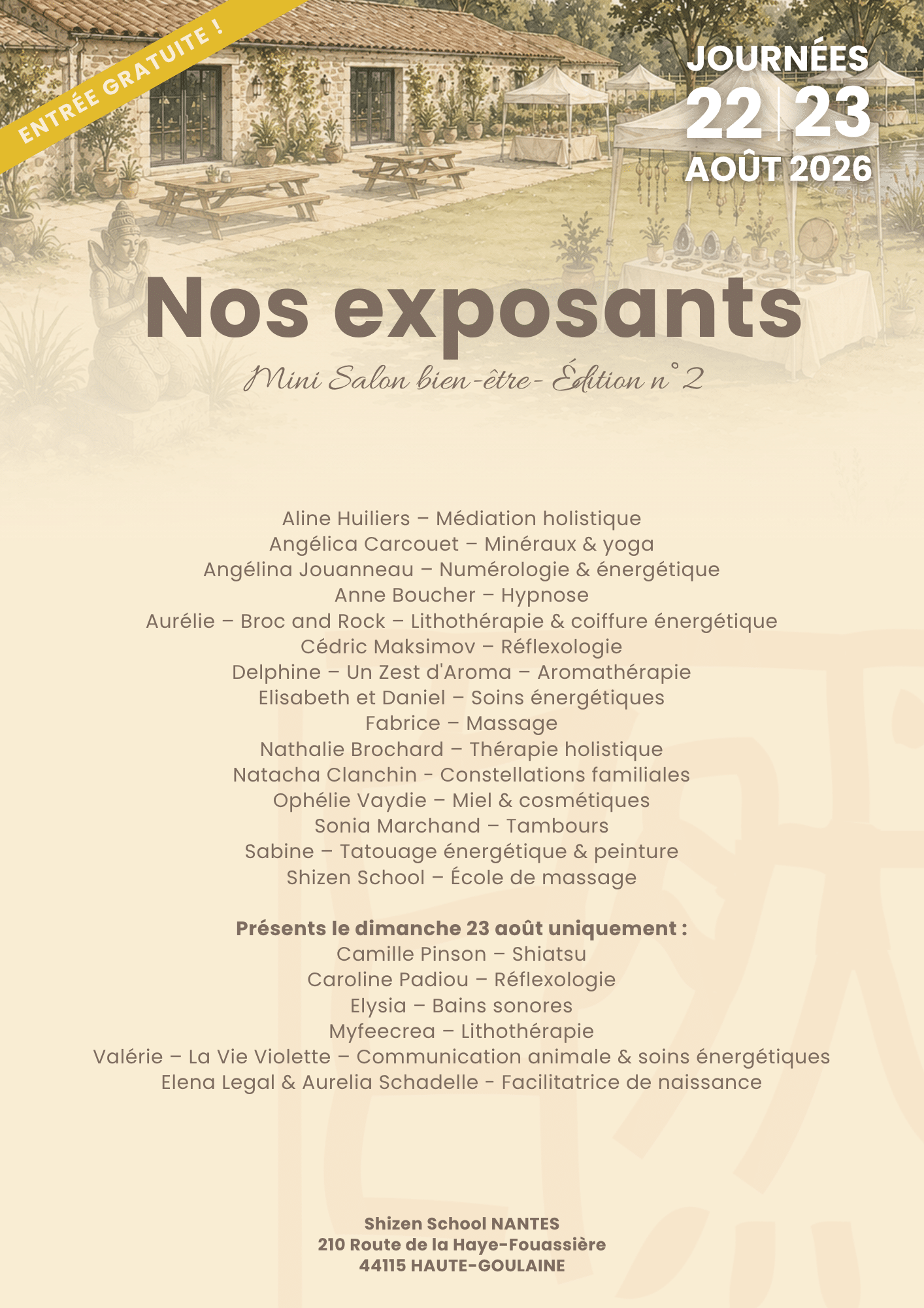 Liste des exposants du Mini Salon Bien-Être Shizen School 2026
